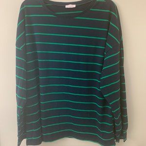 New Sz L Pink Lily Black and Green Stripe Long Sleeve Shirt